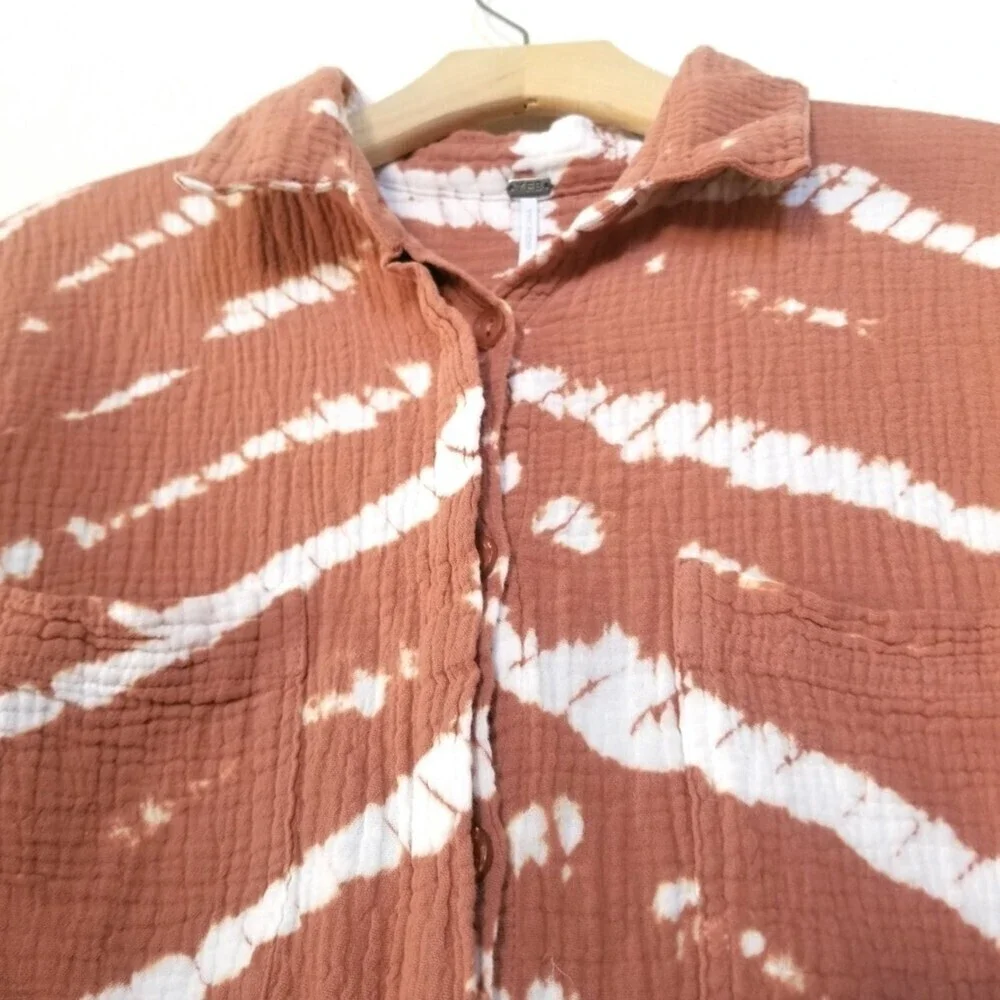 NEW Young Fabulous & Broke Crinkled Brown Tie Dye Tunic Button Down Shirt XS - Picture 3 of 8